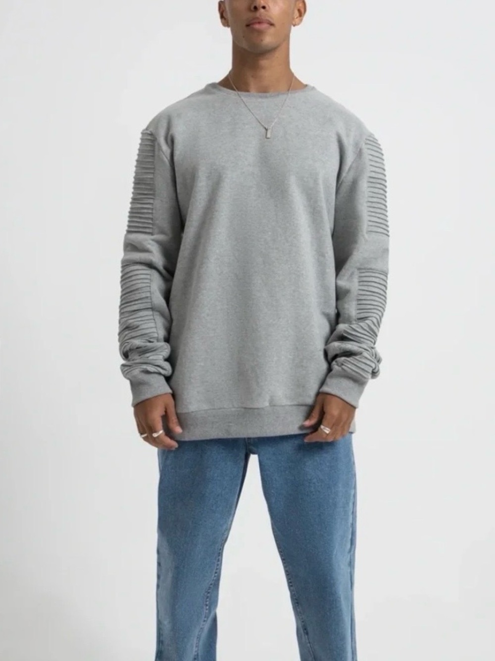 Nana Judy Gray Moto Crewneck Sweatshirt Mens Small Fleece Ribbed Sleeve Pullover